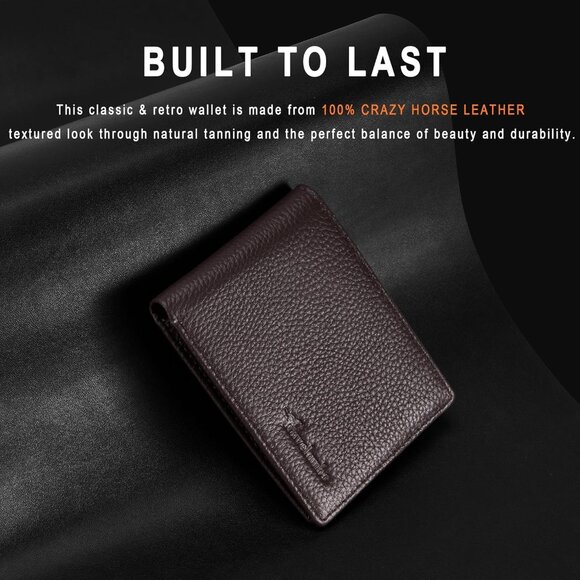 ⚡Travelambo Men Lychee Brown Genuine Leather Handmade Bifold Stylish Wallets - Picture 2 of 9